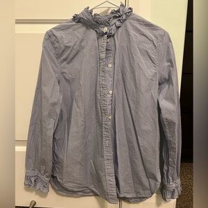 Blue Ruffled Button-Up Shirt